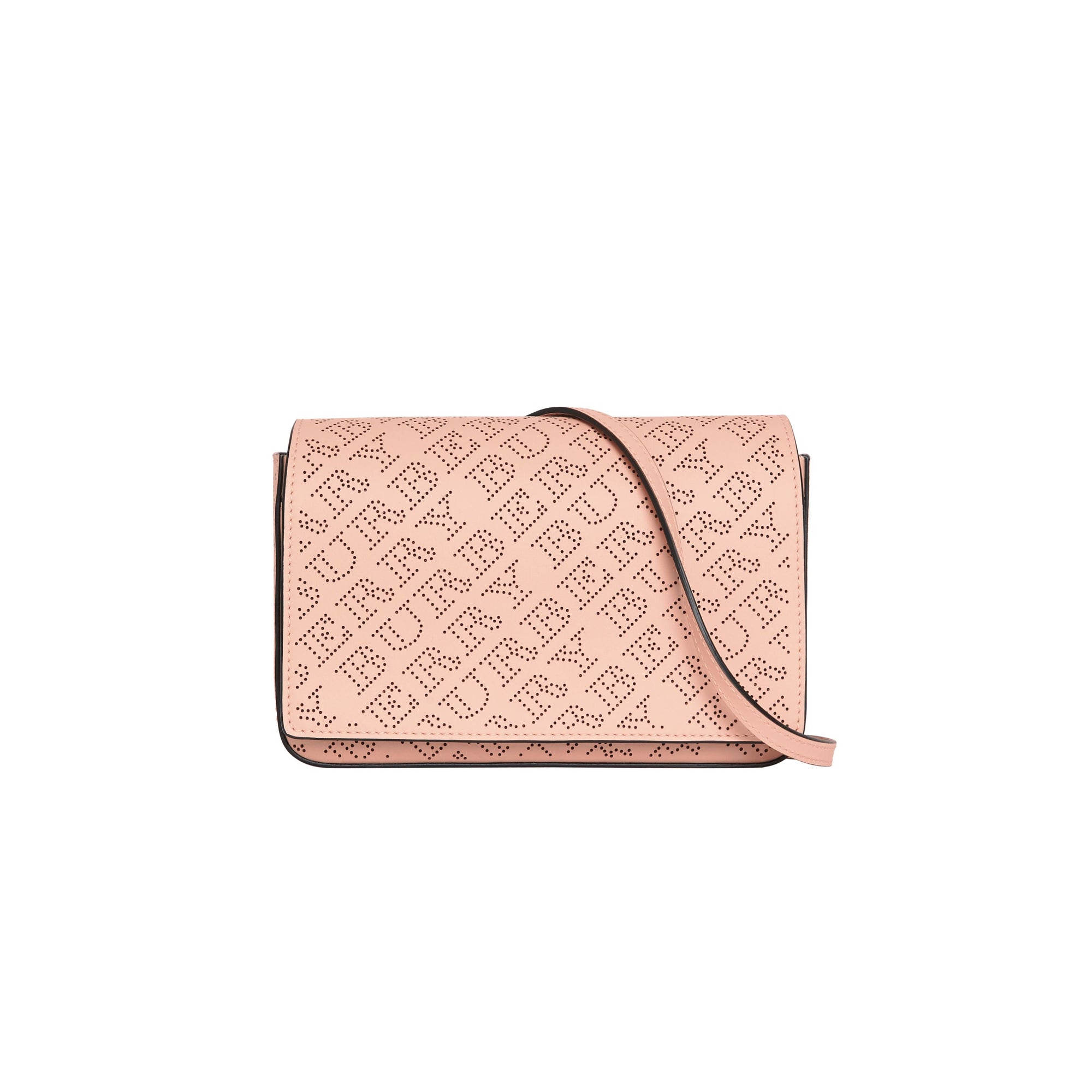 PALE FAWN PINK Portefeuille en cuir avec logo perforé et sangle amovible