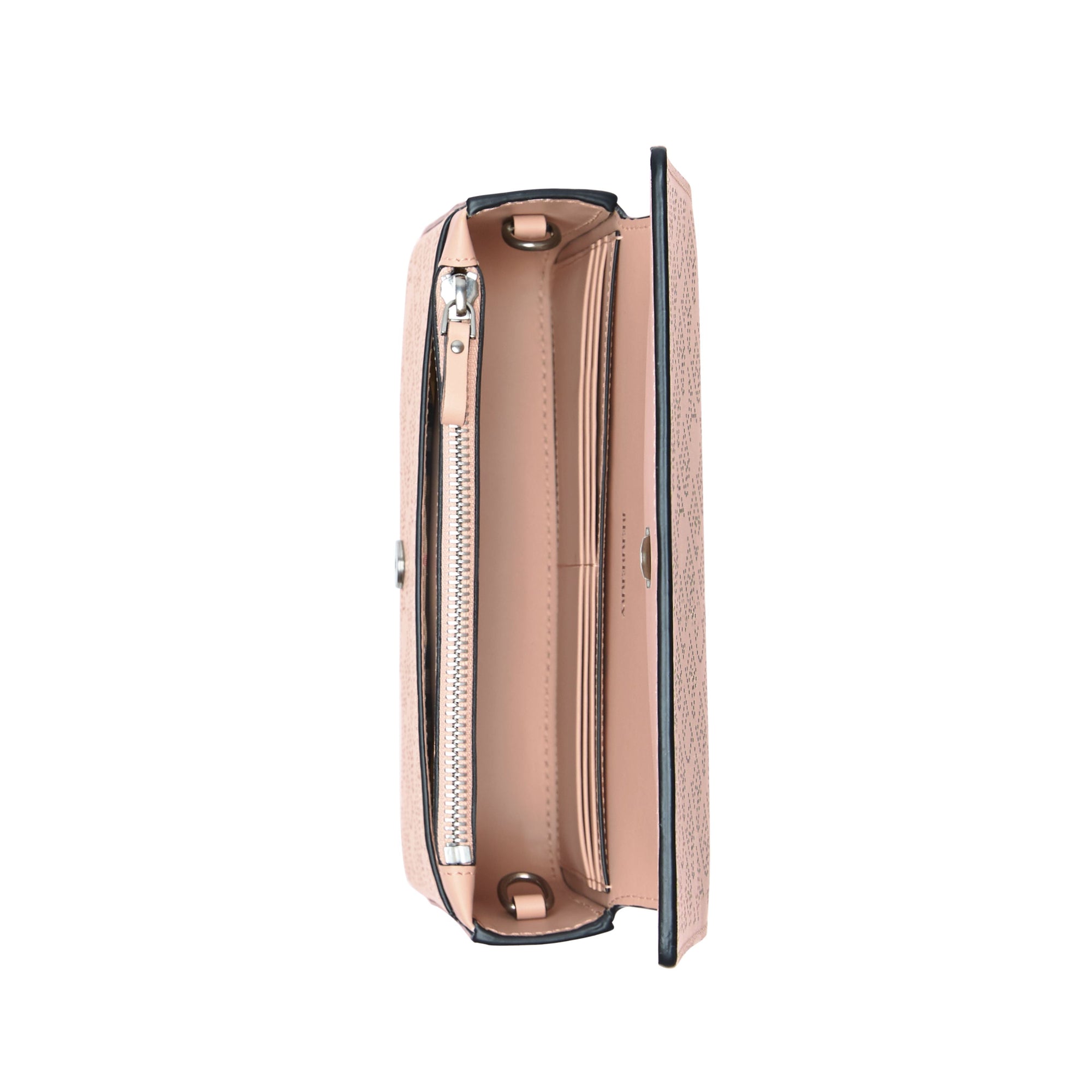 PALE FAWN PINK Portefeuille en cuir avec logo perforé et sangle amovible