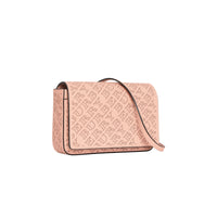 PALE FAWN PINK Portefeuille en cuir avec logo perforé et sangle amovible