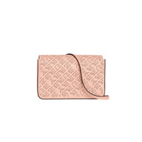 PALE FAWN PINK Portefeuille en cuir avec logo perforé et sangle amovible