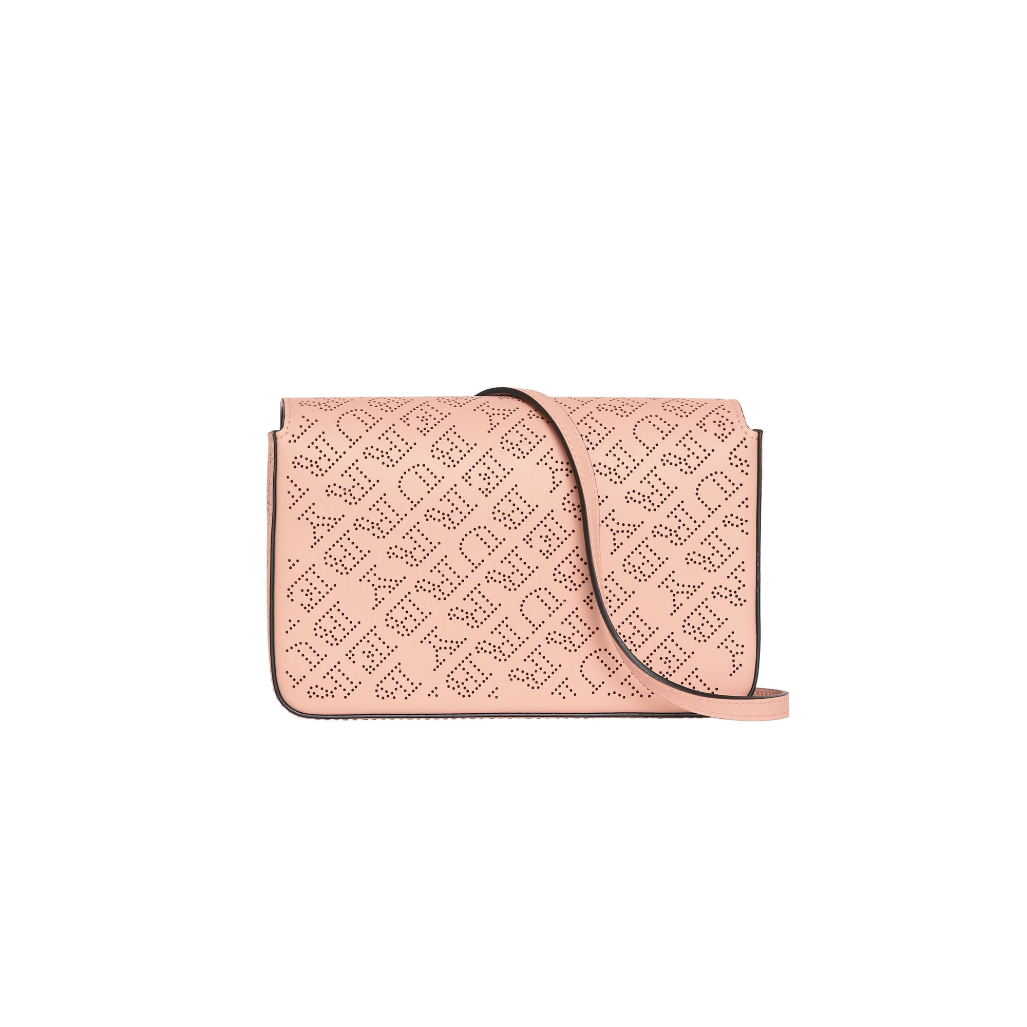 PALE FAWN PINK Portefeuille en cuir avec logo perforé et sangle amovible