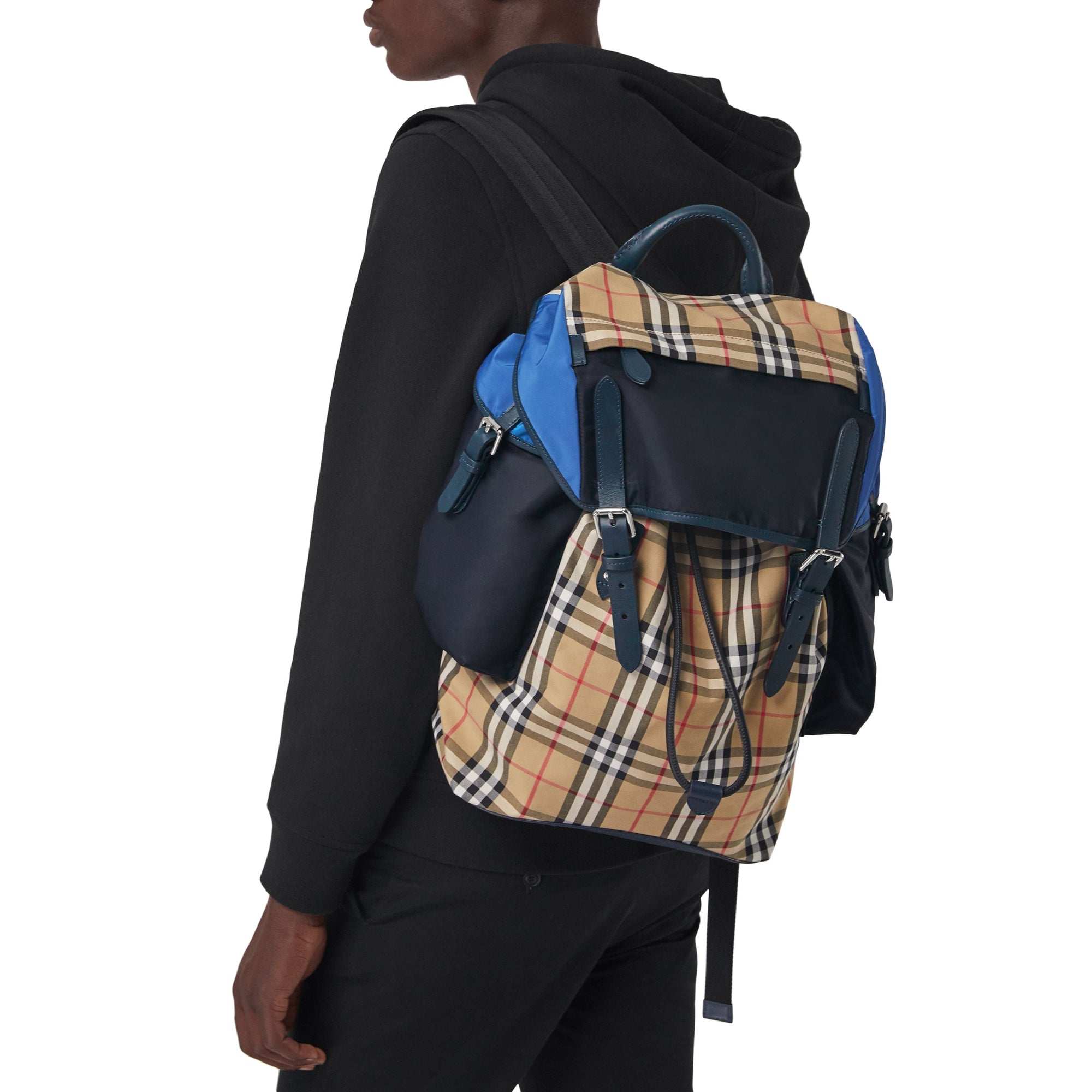 NAVY Sac à dos en cuir à motif Vintage check color-block
