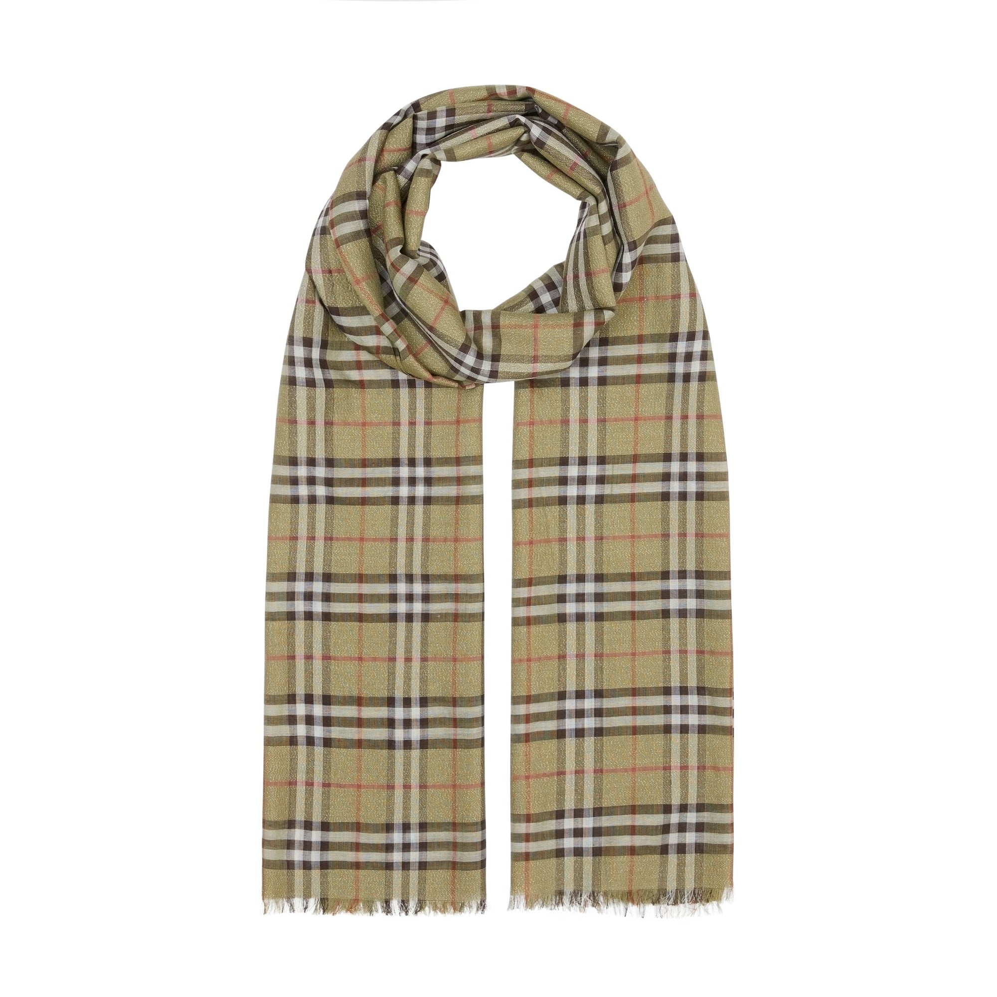 PALE POWDER GREEN Écharpe en laine et soie mélangées à motif Vintage check métallisé