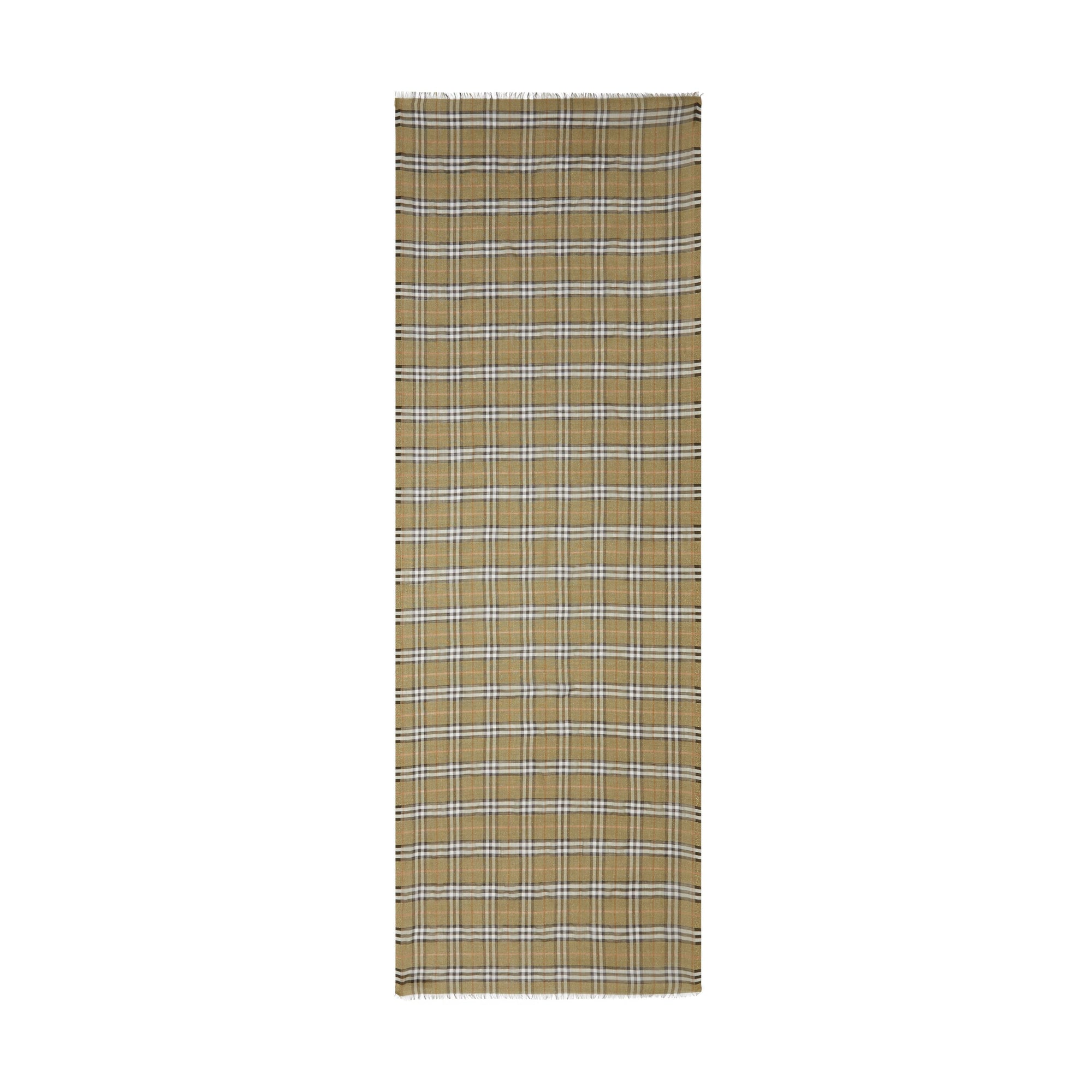 PALE POWDER GREEN Écharpe en laine et soie mélangées à motif Vintage check métallisé