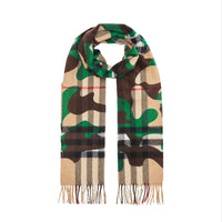 KHAKI Écharpe en cachemire à motif check et camouflage classique