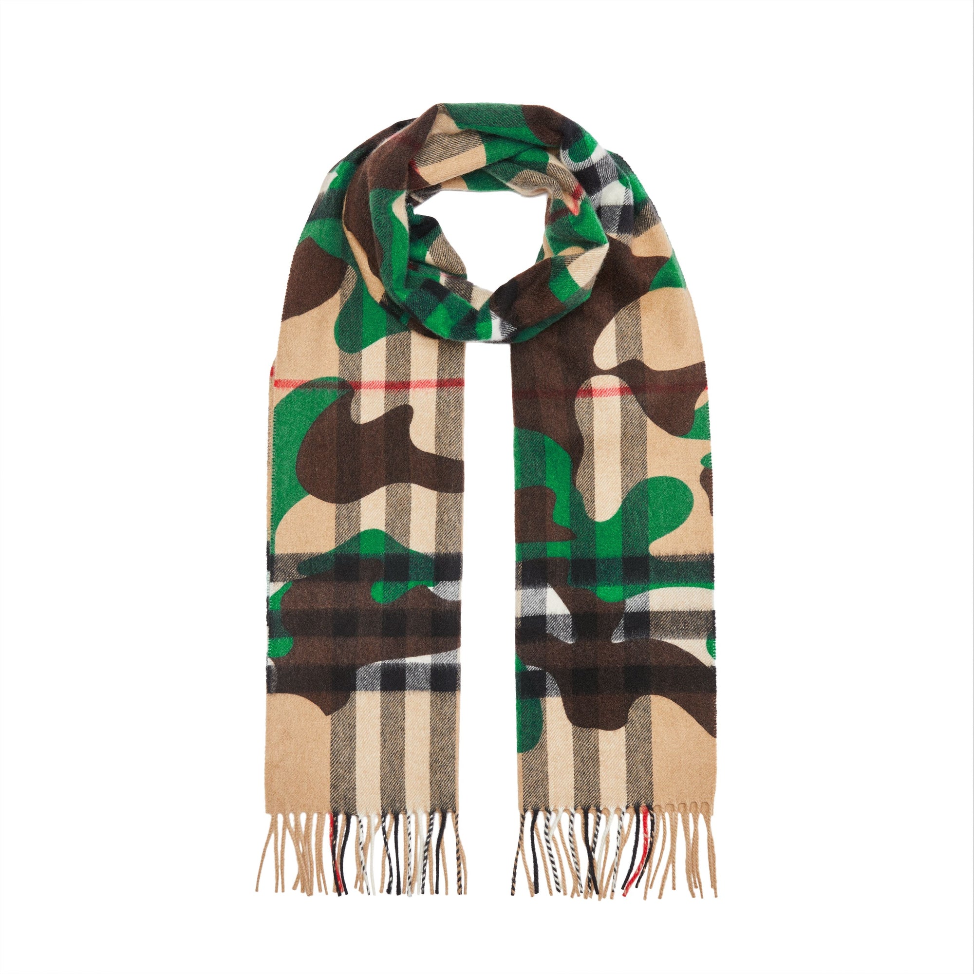 KHAKI Écharpe en cachemire à motif check et camouflage classique