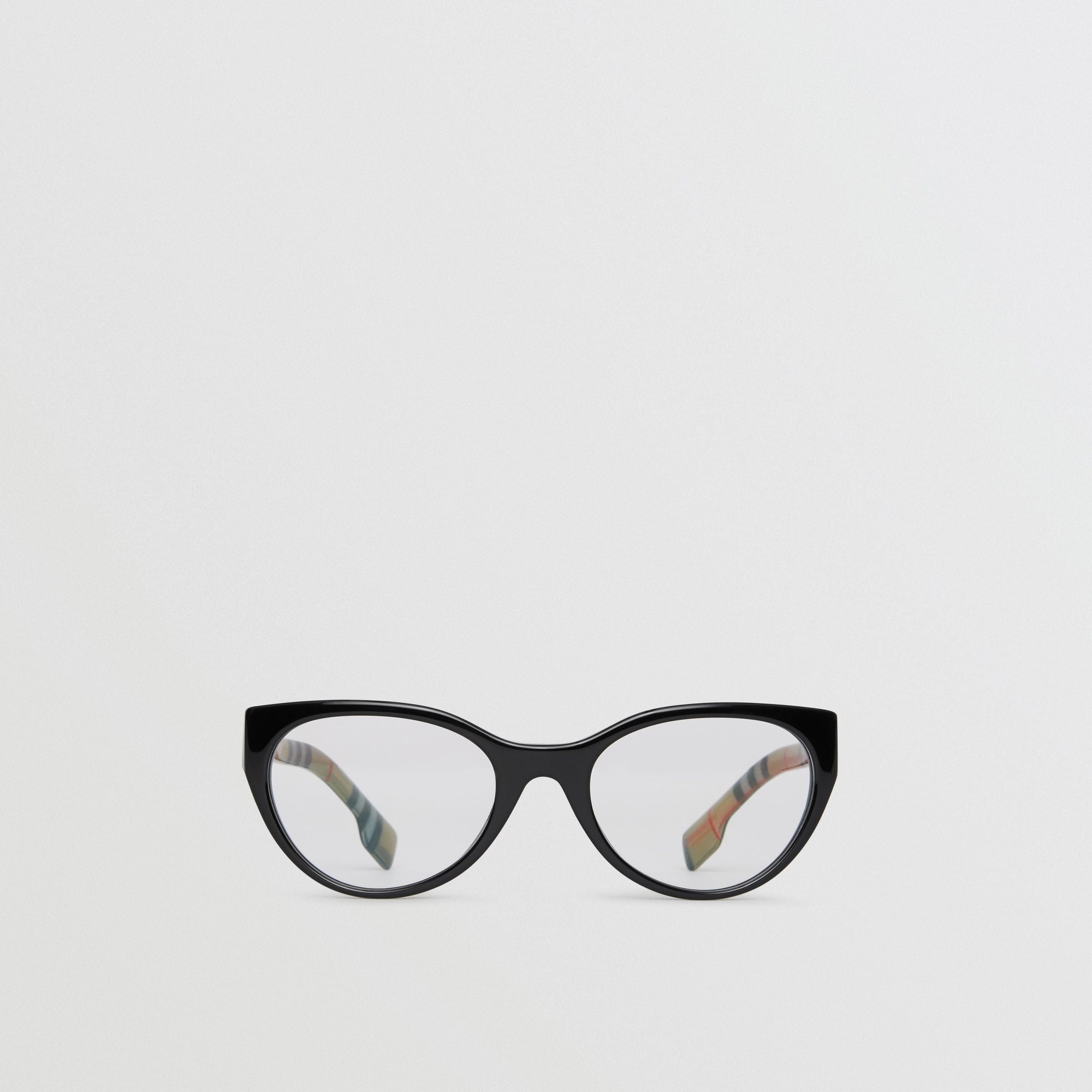 BLACK Monture œil de chat pour lunettes de vue avec Vintage check