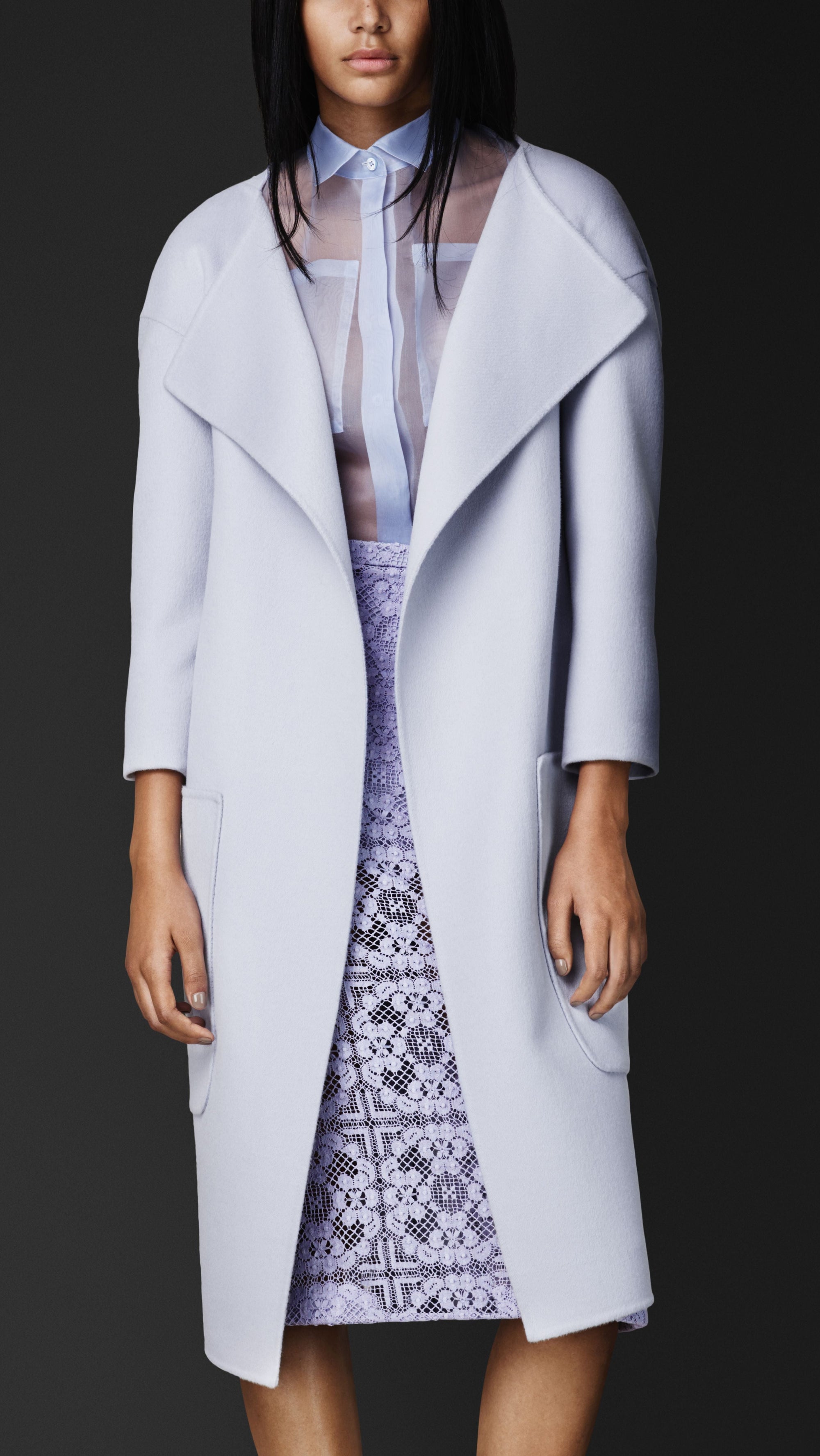 PALE LAVANDER Manteau de style vareuse en double angora et laine