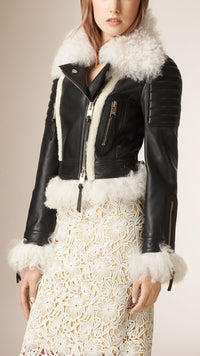 BLACK Perfecto en cuir d'agneau avec bordure en shearling