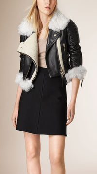BLACK Perfecto en cuir d'agneau avec bordure en shearling