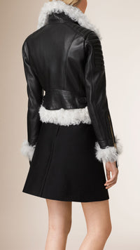 BLACK Perfecto en cuir d'agneau avec bordure en shearling