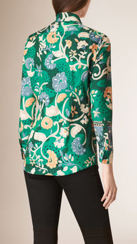 TEAL Chemise en coton et soie à imprimé floral façon estampe