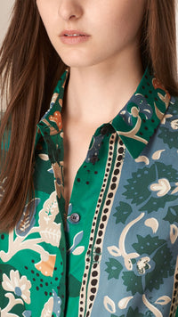 TEAL Chemise en coton et soie à imprimé floral façon estampe