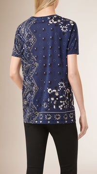 INDIGO T-shirt en coton avec patchwork à motif floral
