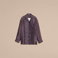 NAVY Chemise de style pyjama en soie à manches longues et imprimé géométrique