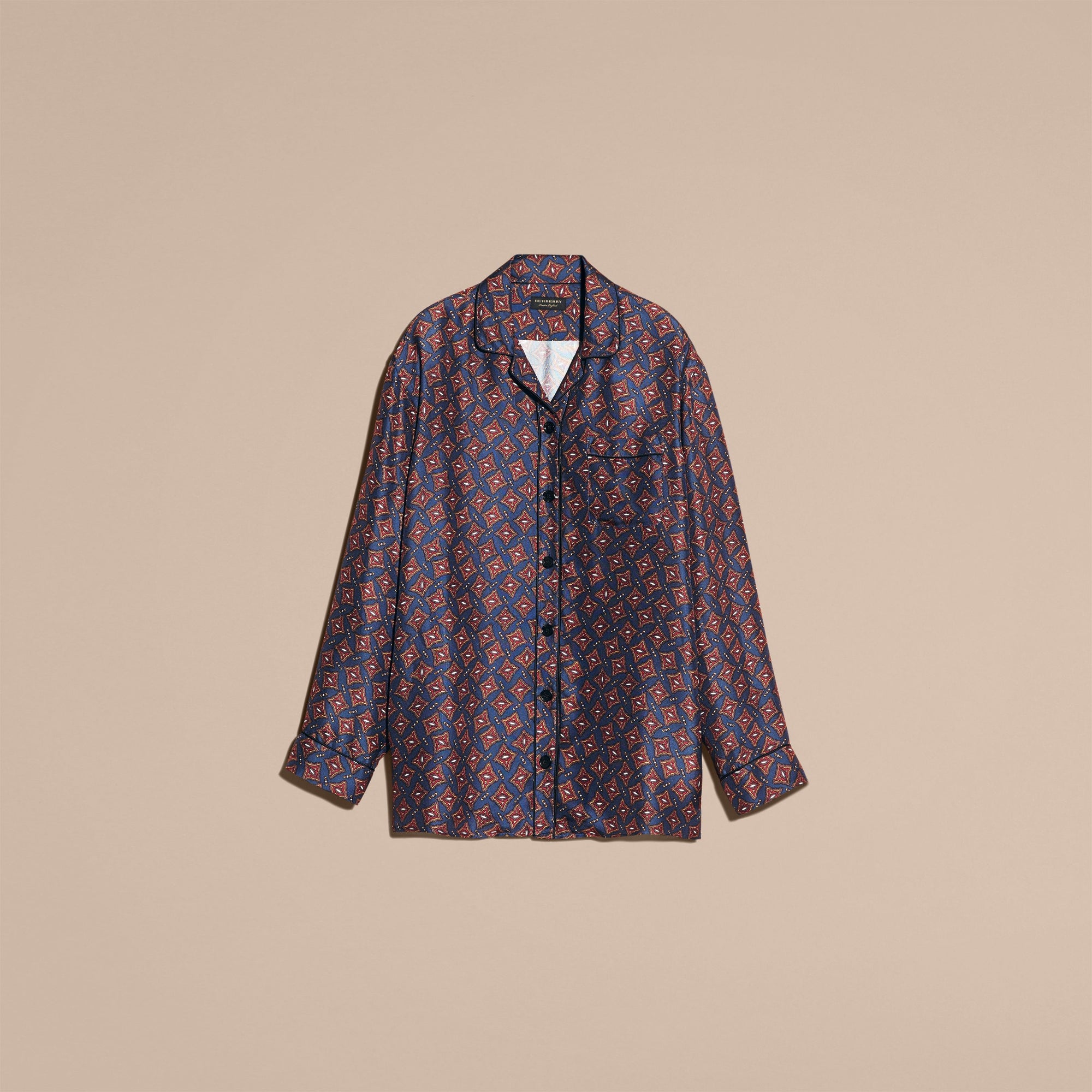 NAVY Chemise de style pyjama en soie à manches longues et imprimé géométrique