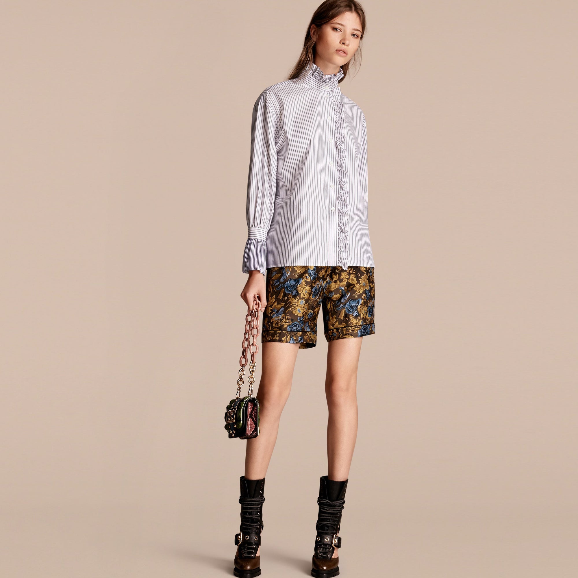 NAVY Chemise en coton à rayures fines avec volants
