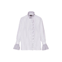 Chemise en coton à rayures fines avec volants - Marine