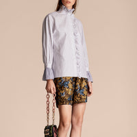 Chemise en coton à rayures fines avec volants - Marine
