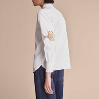 Chemise à chevrons en coton avec découpes en dentelle - Blanc