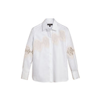 Chemise à chevrons en coton avec découpes en dentelle - Blanc