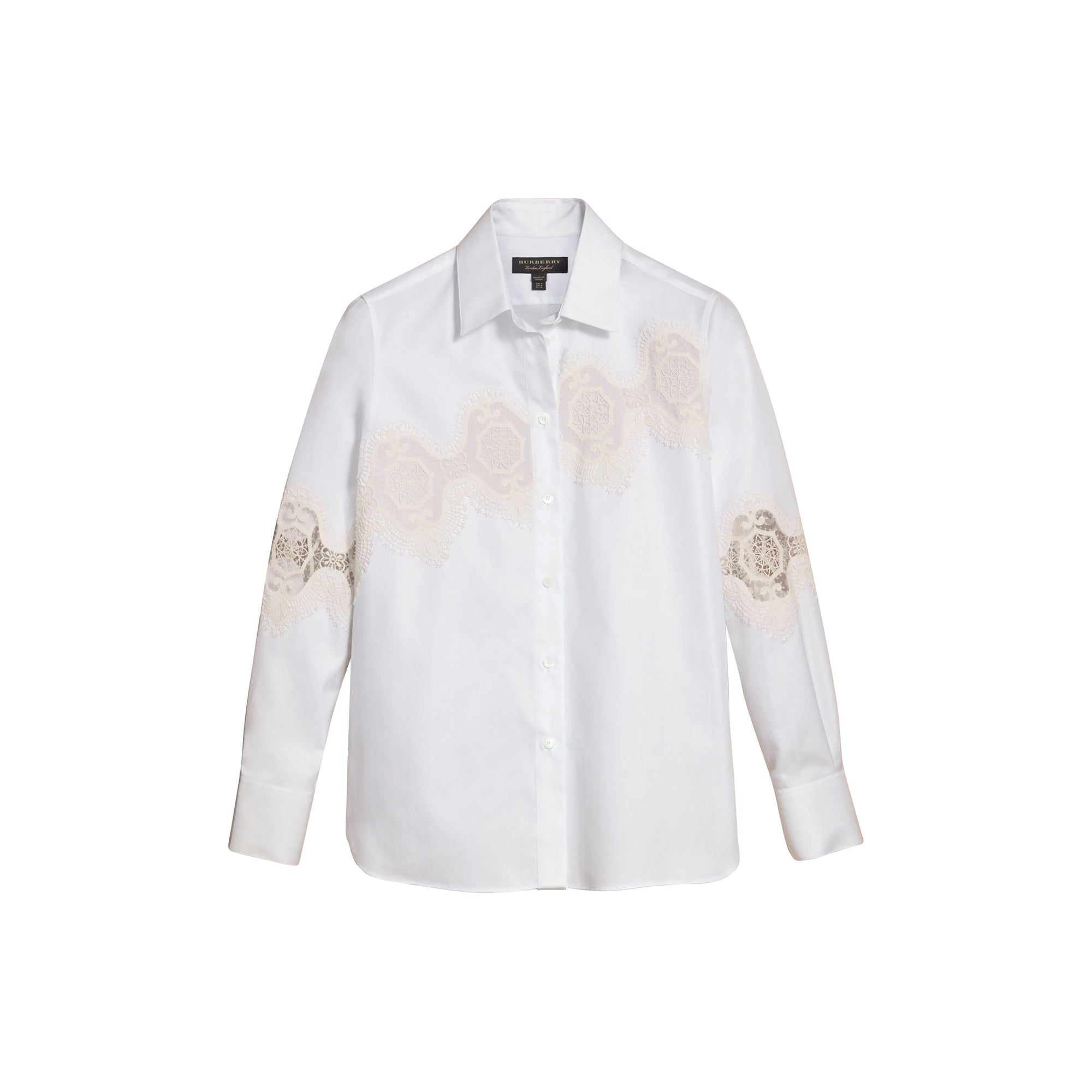Chemise à chevrons en coton avec découpes en dentelle - Blanc