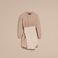 NATURAL WHITE Robe sweat-shirt avec panneaux en maille torsadée en cachemire