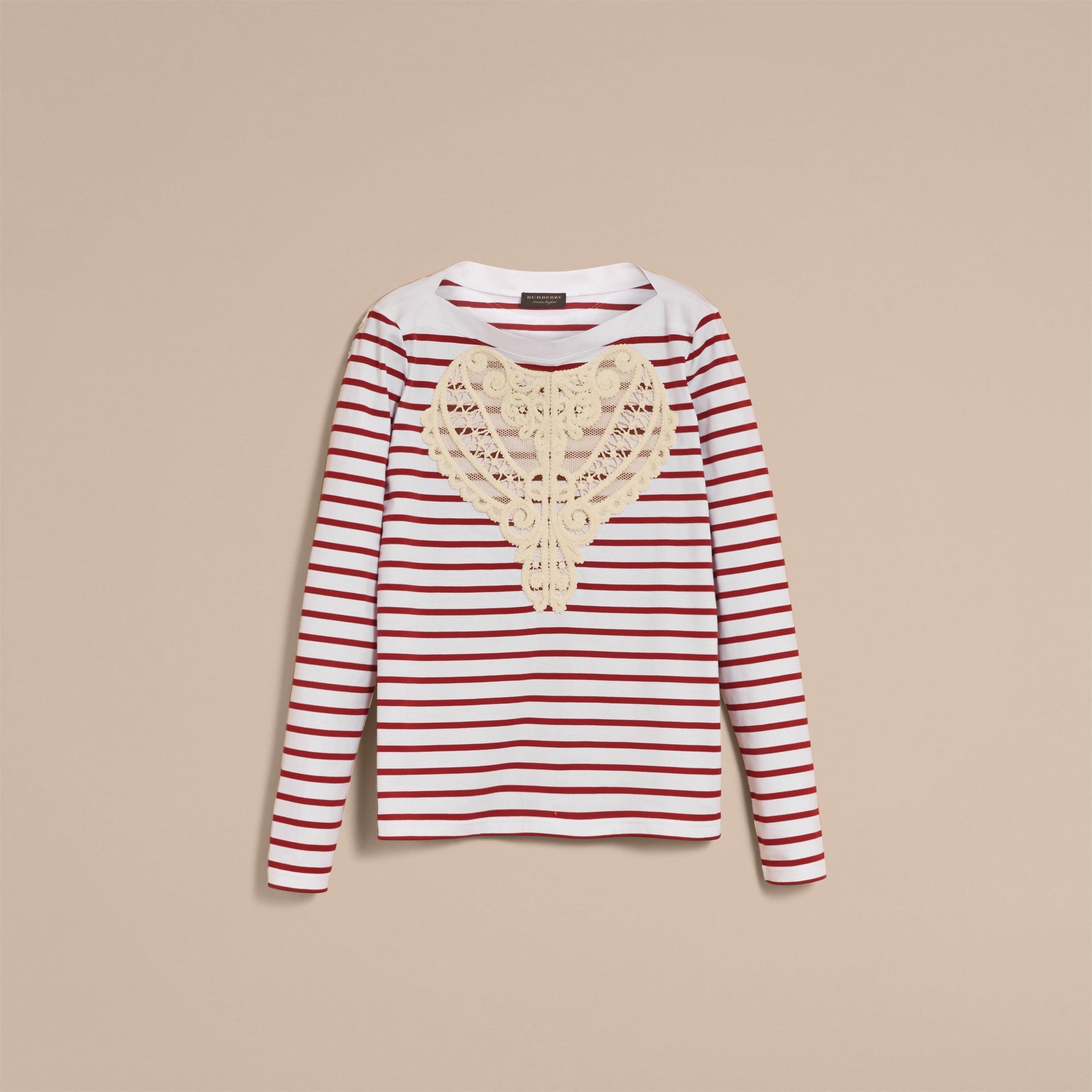 PARADE RED Haut marinière unisexe en coton avec appliqué en dentelle