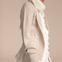 NATURAL WHITE Veste en maille de laine et cachemire avec col en shearling