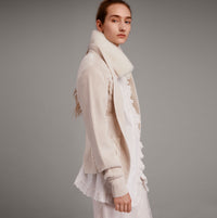 NATURAL WHITE Veste en maille de laine et cachemire avec col en shearling