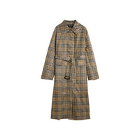 Manteau en plastique doux à boutonnage simple et motif vintage check - Jaune antique