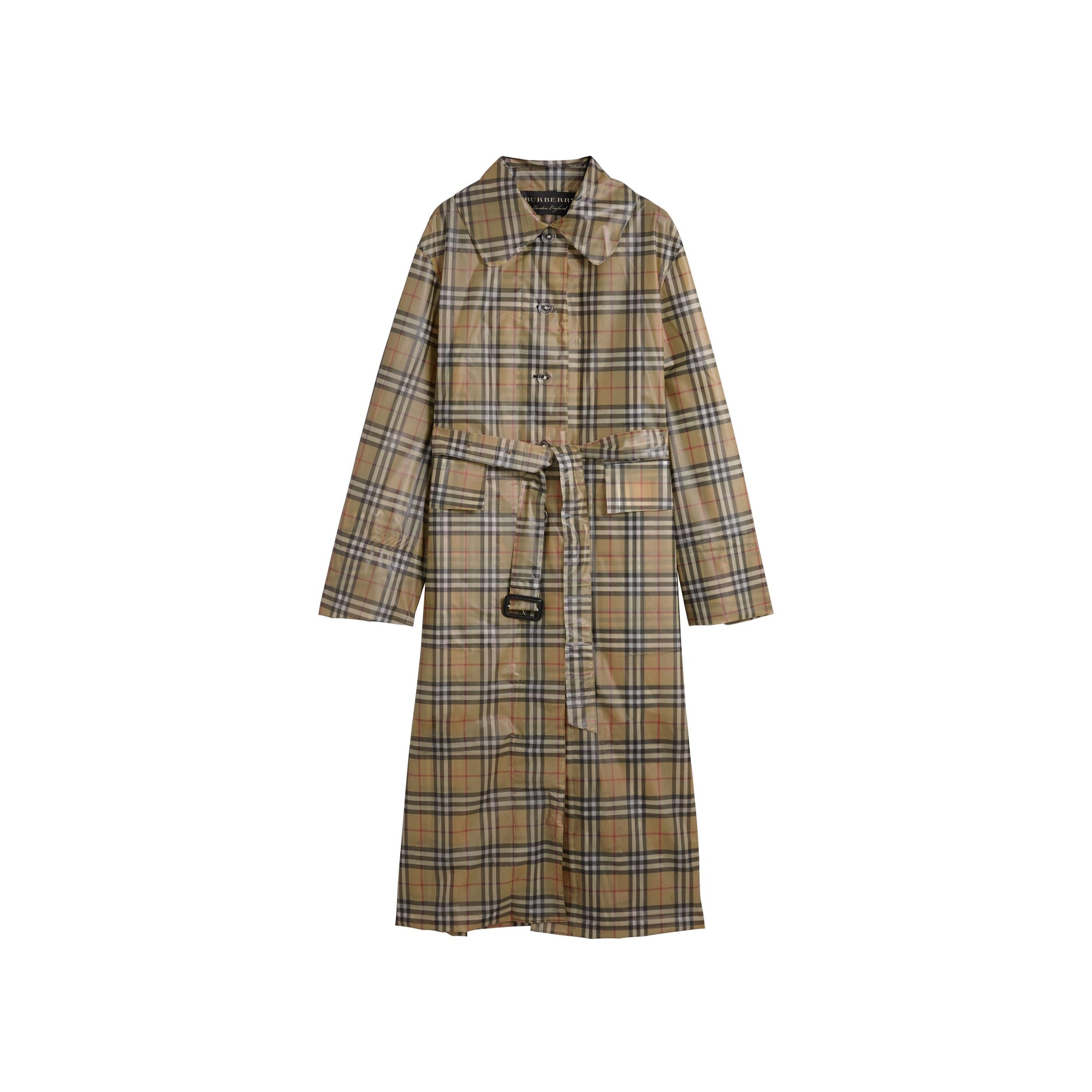 Manteau en plastique doux à boutonnage simple et motif vintage check - Jaune antique