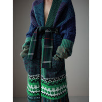 HYDRANGEA BLUE Manteau cardigan en laine, mohair et cachemire façon patchwork
