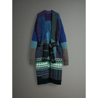 HYDRANGEA BLUE Manteau cardigan en laine, mohair et cachemire façon patchwork