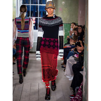 RED_BLACK Jupe en cachemire et laine à maille torsadée et motif géométrique