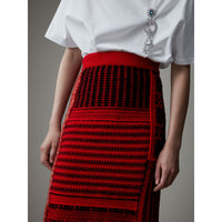 RED_BLACK Jupe en cachemire et laine à maille torsadée et motif géométrique