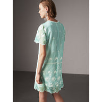 AQUA GREEN _WHITE Robe t-shirt à manches courtes en tulle brodé
