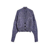 Cardigan en mouliné de cachemire - Marine vif & noir