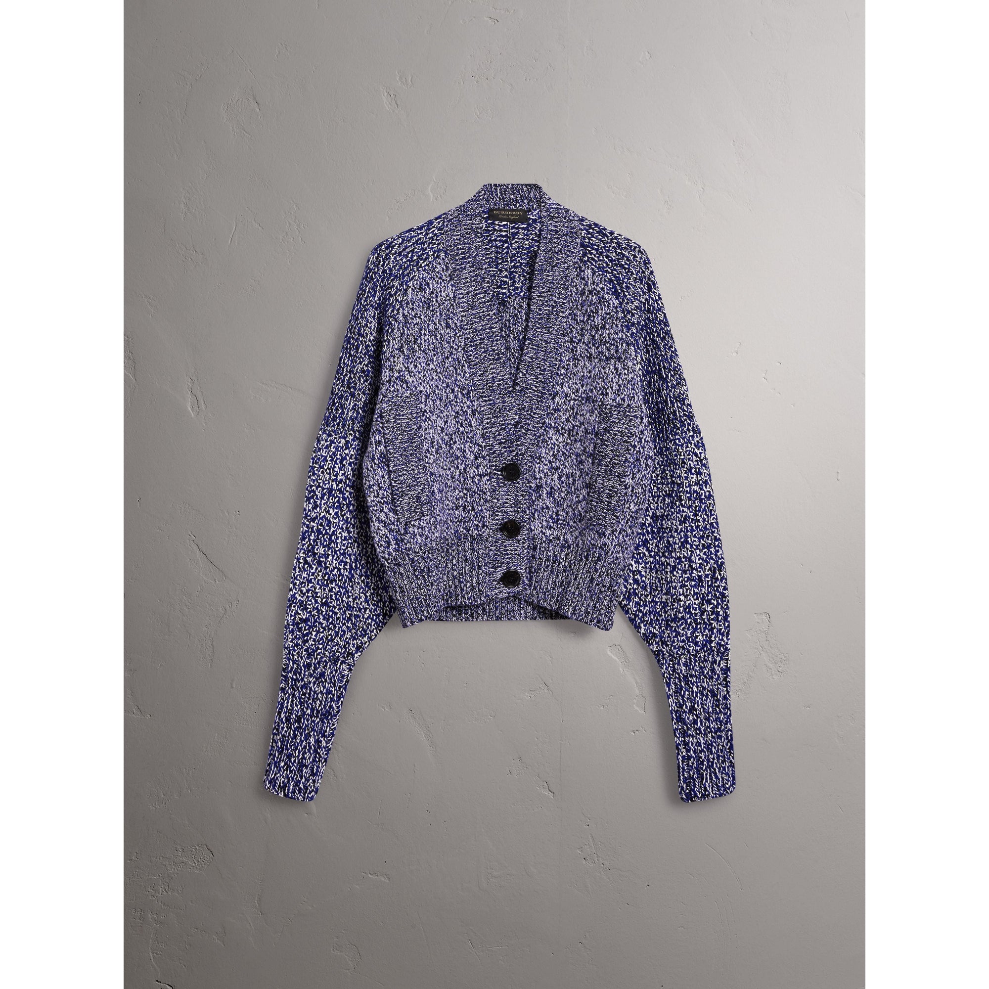 BRIGHT NAVY_BLACK Cardigan en mouliné de cachemire, coton et laine mélangés 