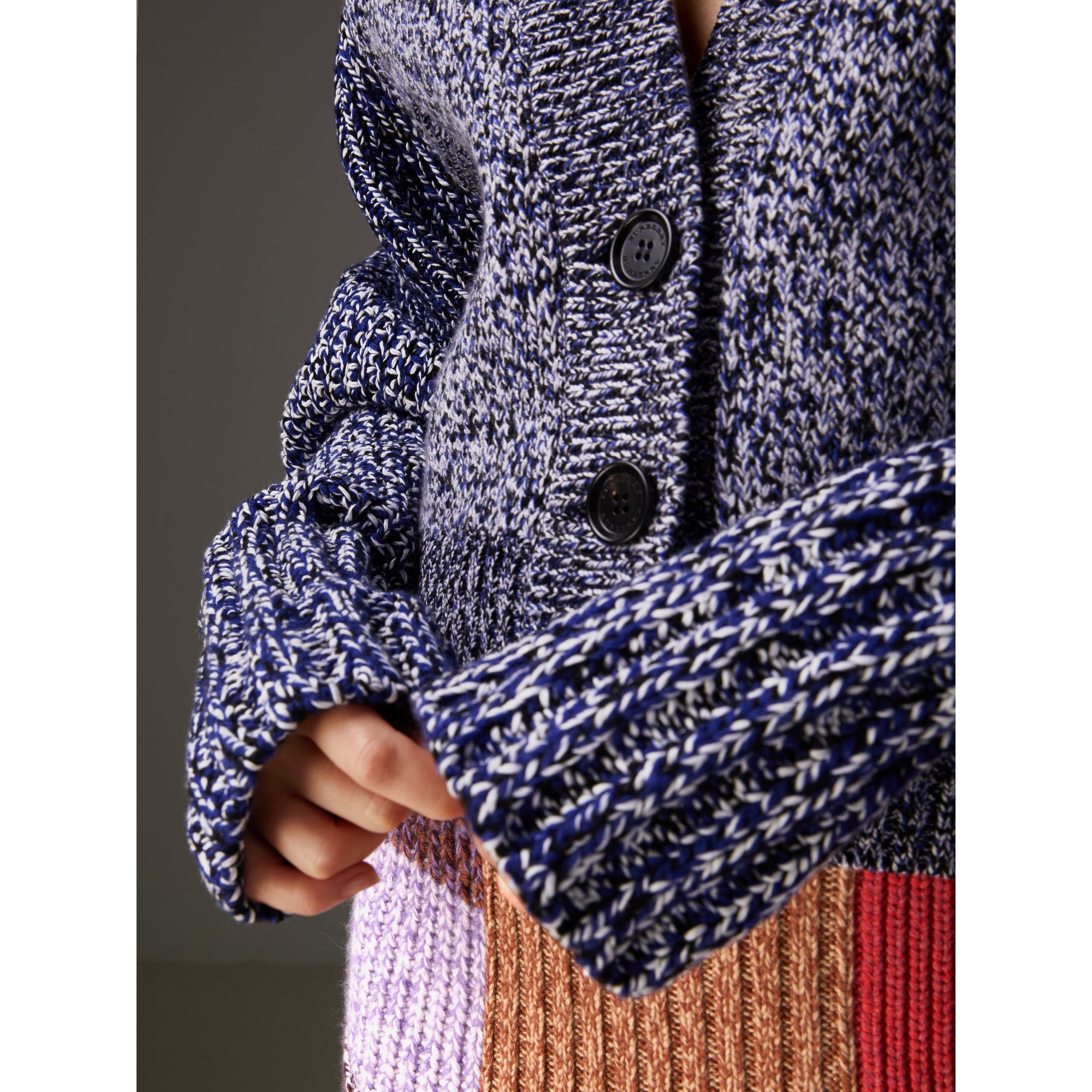 Cardigan en mouliné de cachemire - Marine vif & noir