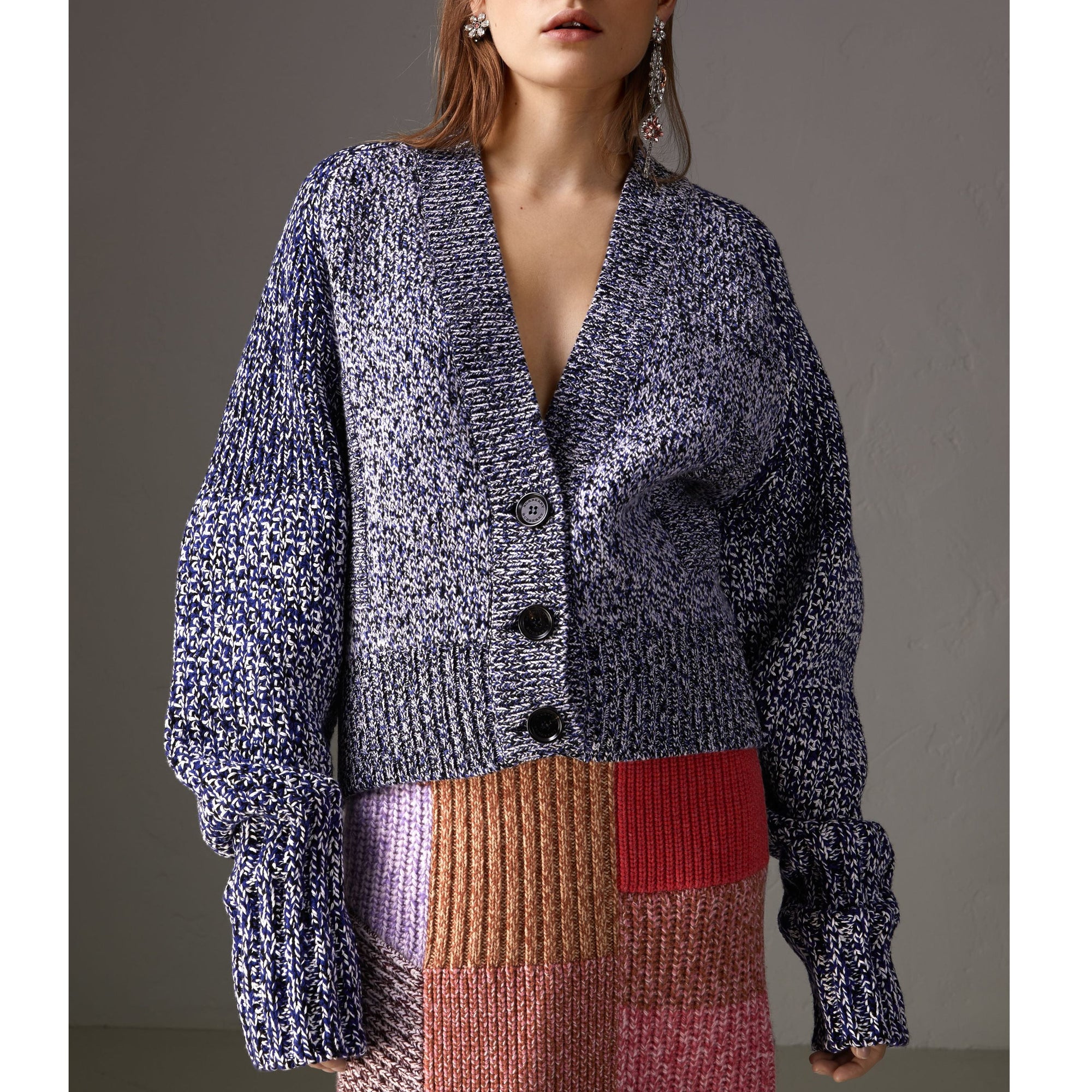 Cardigan en mouliné de cachemire - Marine vif & noir