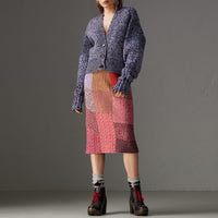 Cardigan en mouliné de cachemire - Marine vif & noir