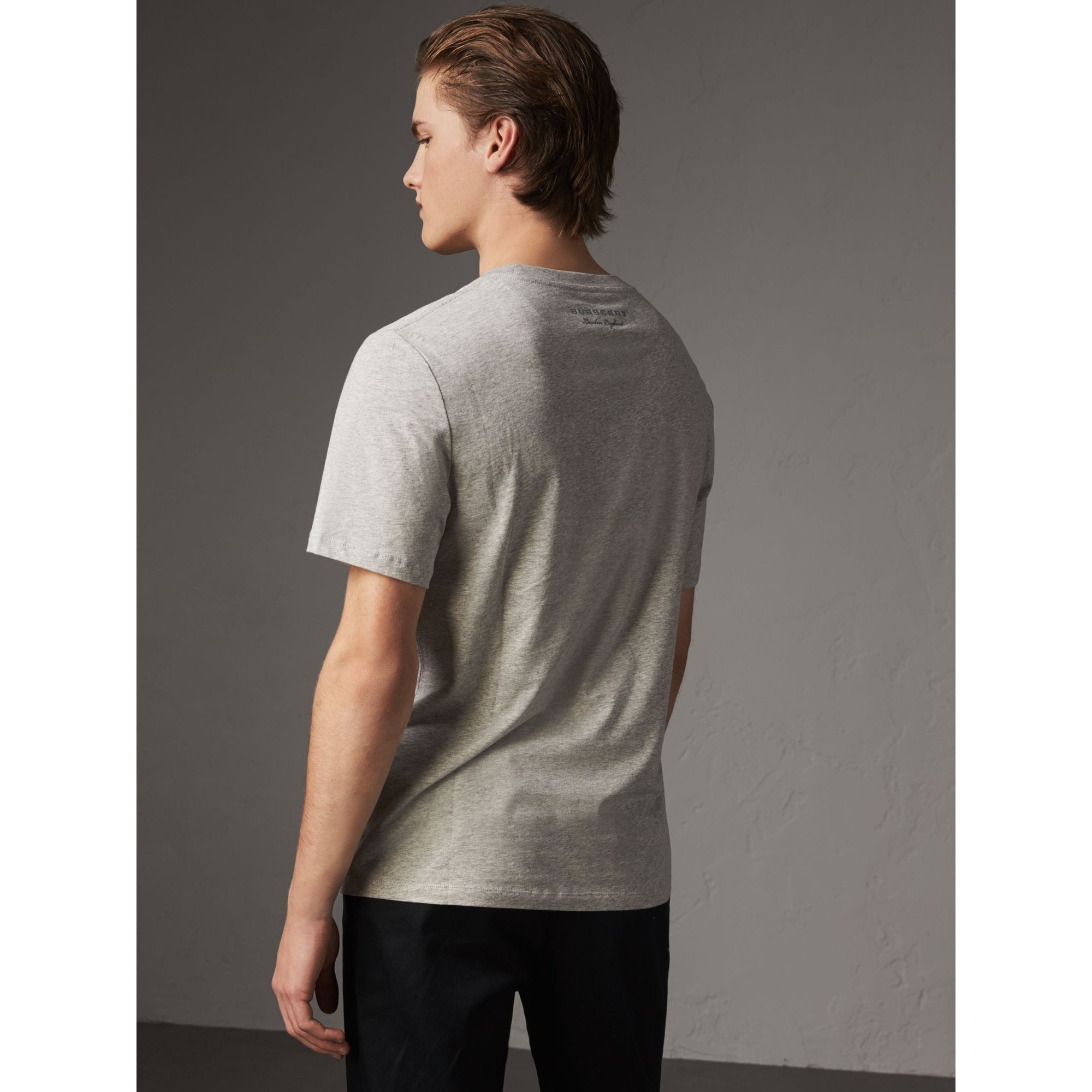 PALE GREY MELANGE T-shirt en coton avec appliqué dessiné