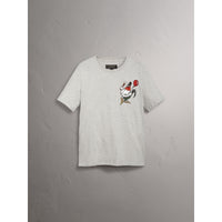 PALE GREY MELANGE T-shirt en coton avec appliqué dessiné