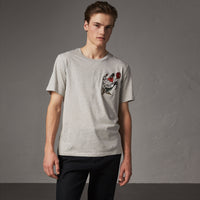 PALE GREY MELANGE T-shirt en coton avec appliqué dessiné