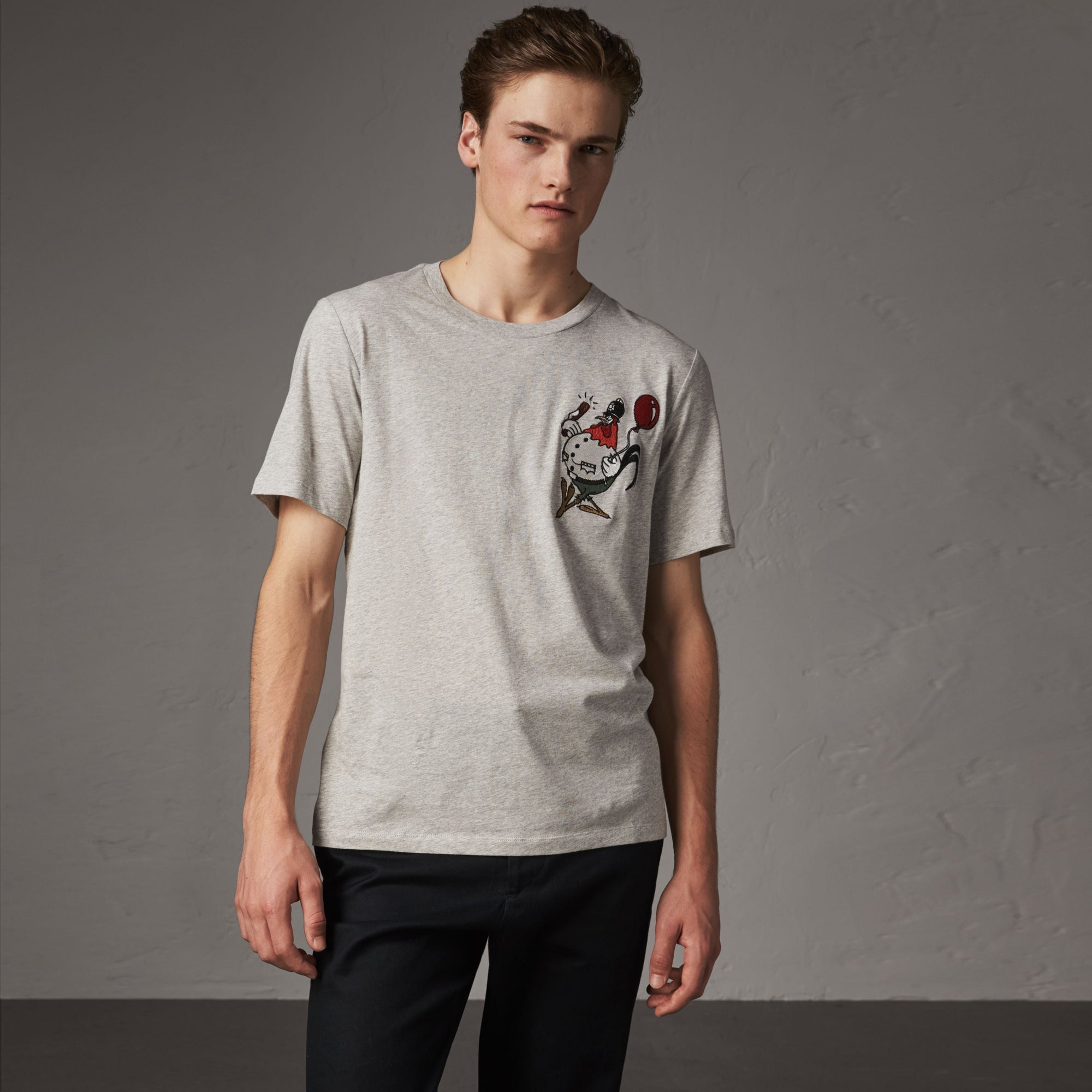 PALE GREY MELANGE T-shirt en coton avec appliqué dessiné