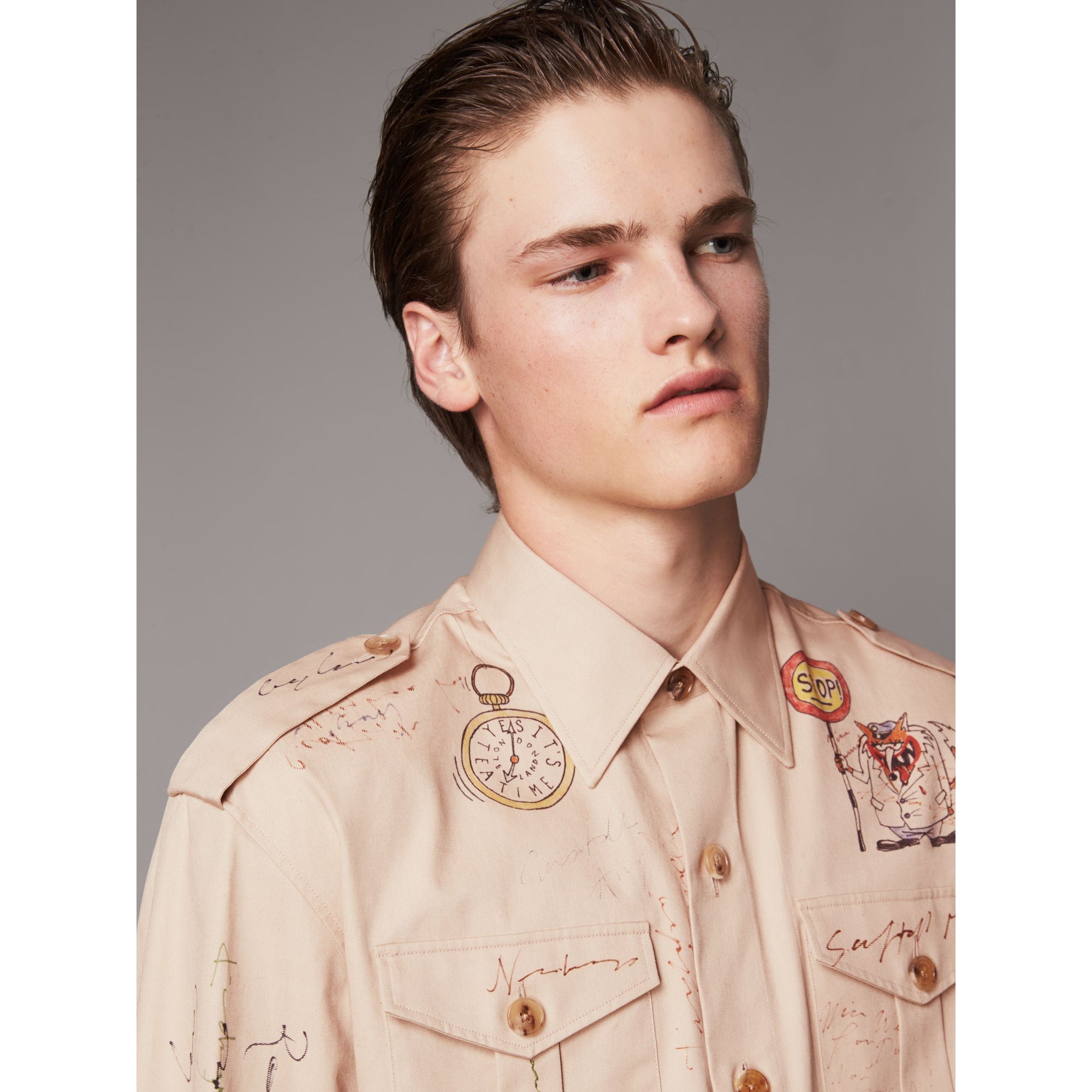 SAND Chemise militaire en coton à imprimé humoristique