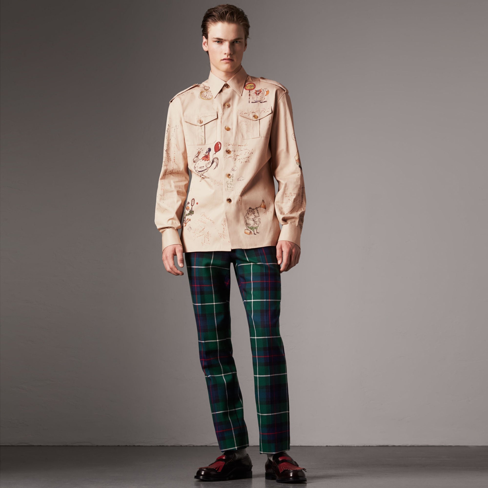 SAND Chemise militaire en coton à imprimé humoristique