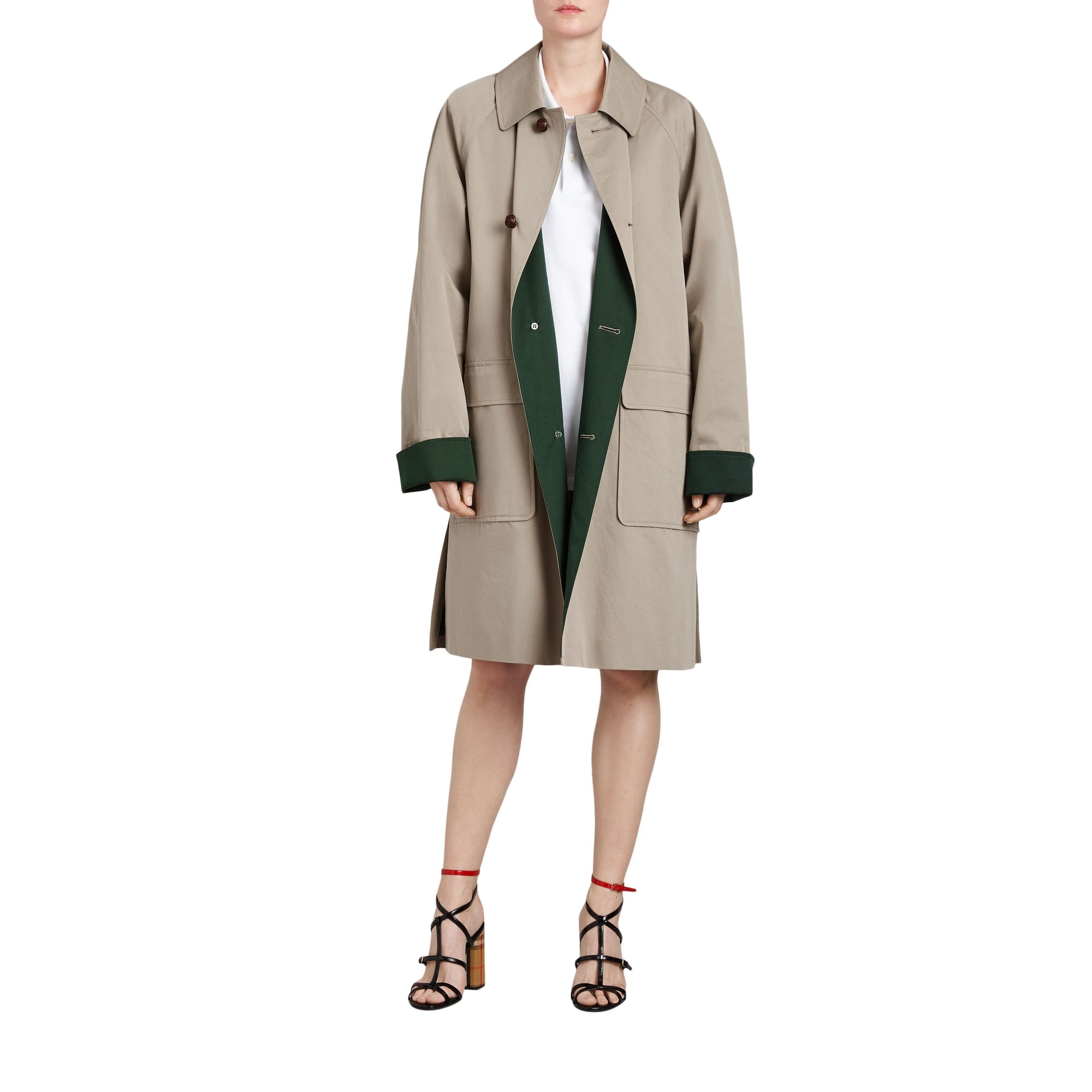 KHAKI Paletot en gabardine de coton cirée revisité