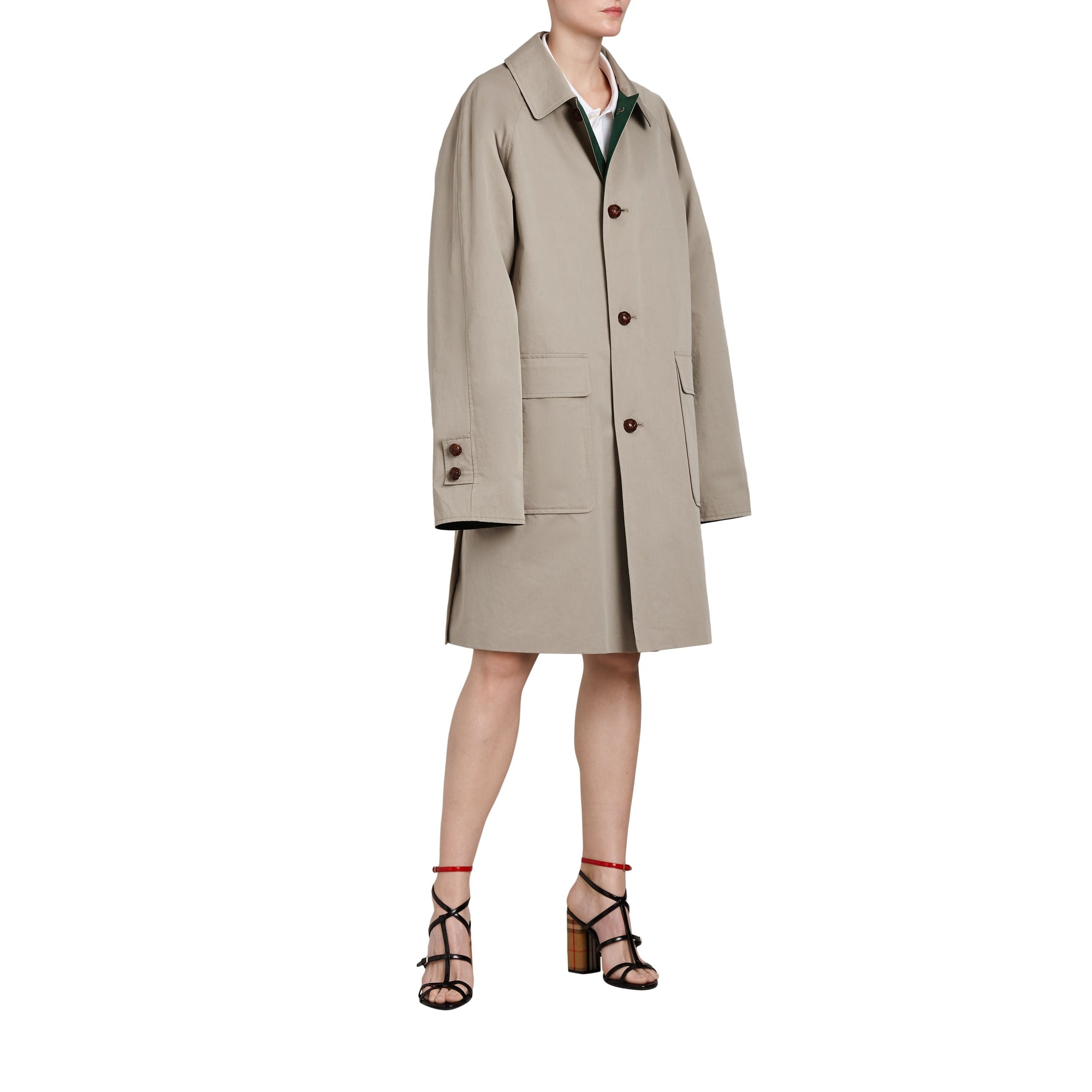 KHAKI Paletot en gabardine de coton cirée revisité